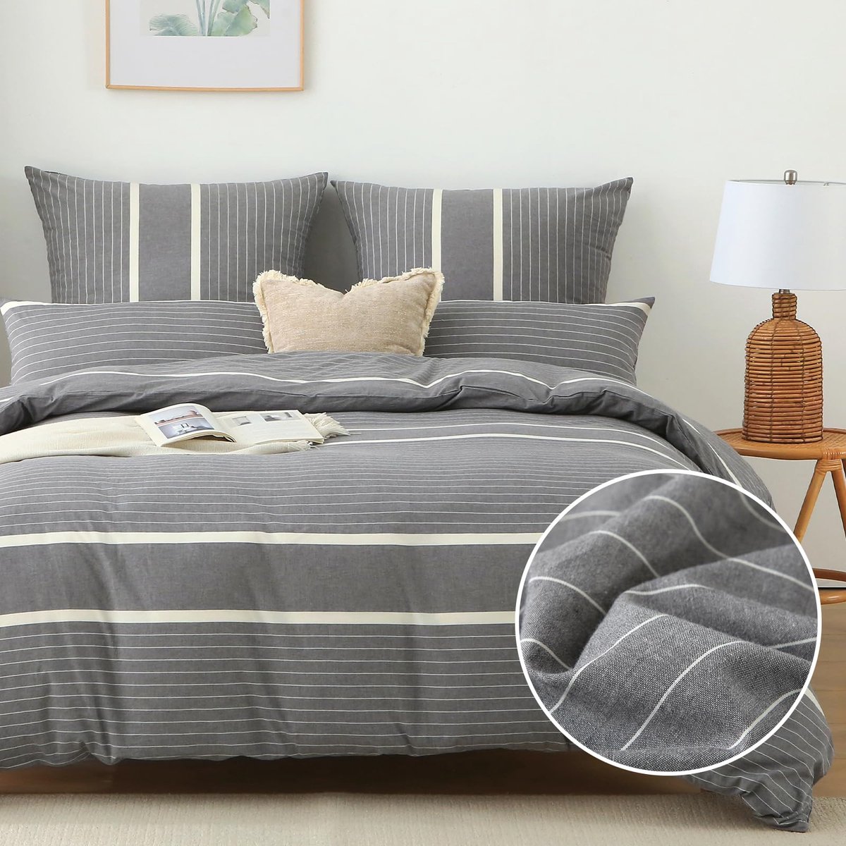 Ibenzoa Beddengoedset van met Stijlvol Gestreept Design en Ritssluiting grijs