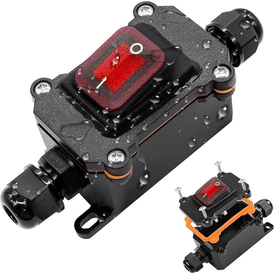 Waterdichte schakelaar, IP67-schakelaar, 12 V, waterdichte stroomkabelschakelaar, Embedded DPST 4-pins met rode led voor mechanische apparaten