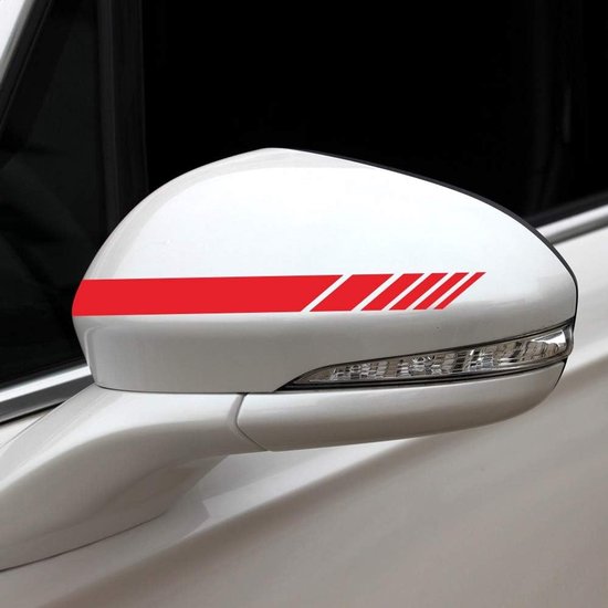 Autospiegel met rode sportstrepen sticker.