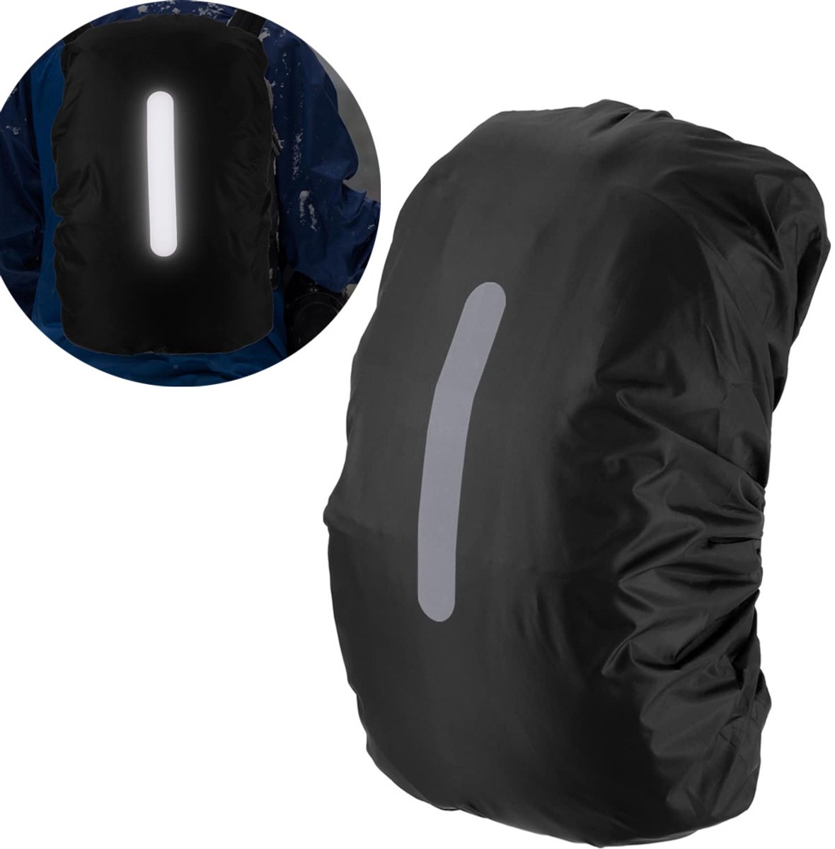 Backpack Hoes - Waterdichte Rugzak Hoes - Reflecterende Rugzakhoes - Reflecterend - Polyester - M - 30 to 40 liter - Zwart