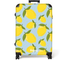 NoBoringSuitcases.com NoBoringSuitcases.com® - Koffer groot - Reiskoffer lichtgewicht - Pastel blauw met citroenen - Rolkoffer met 4 wielen - Grote trolley XL - 98 liter bagage