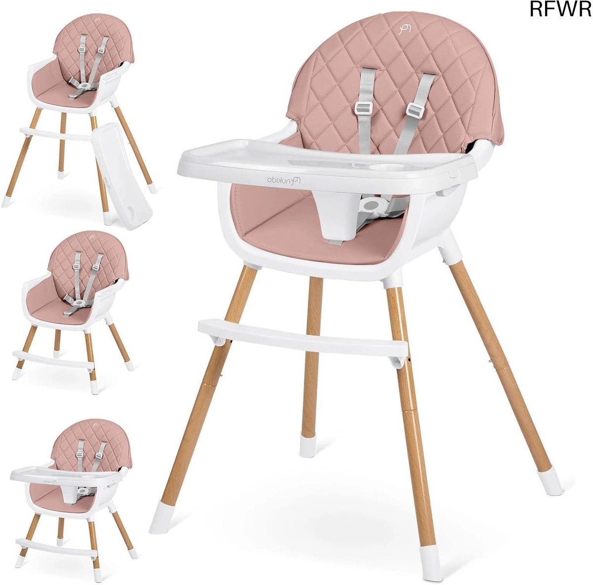 RFWR® 3-in-1 Kinderstoel met Verstelbare Veiligheidsgordel en Afneembaar Dienblad - Babystoel voor Kinderen vanaf 6 Maanden