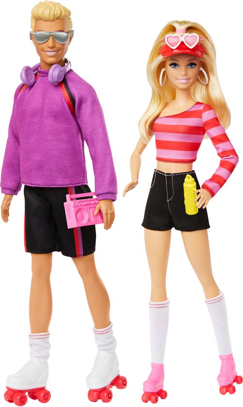 Barbie 65 jaar Fashionistas - Barbie en Ken pop - Geïnspireerd klassieke rolschaatserslook 1980