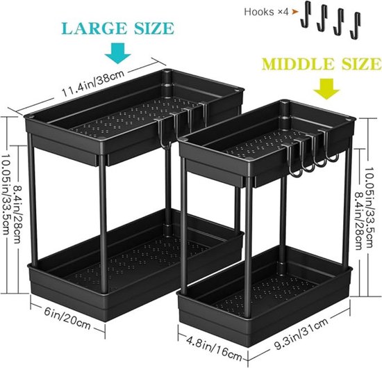 Uittrekbare Organizer Voor Onder De Gootsteen, Ladeplank, Organizer For Under The Sink 2 Pcs