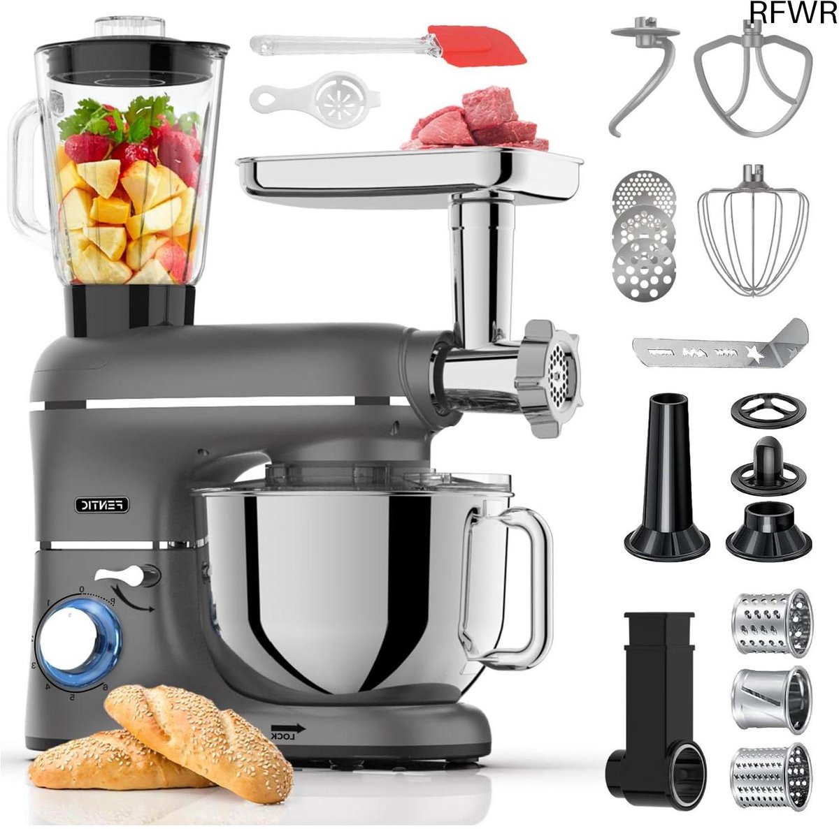 RFWR® Krachtige 2000W Keukenmachine met 6,2L Mengkom en Multifunctionele Accessoires