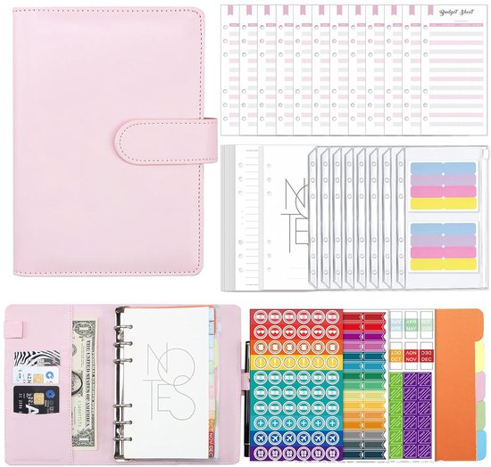 Planificateur de budget - Porte-budget, Organiseur - 1 pièce - Rose - Cuir PU - A6