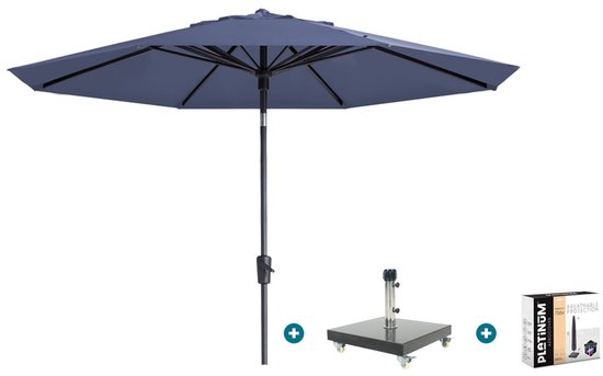 Parasol de Luxe Madison Paros 2 m. rond - Bleu Safier avec base et housse Granada