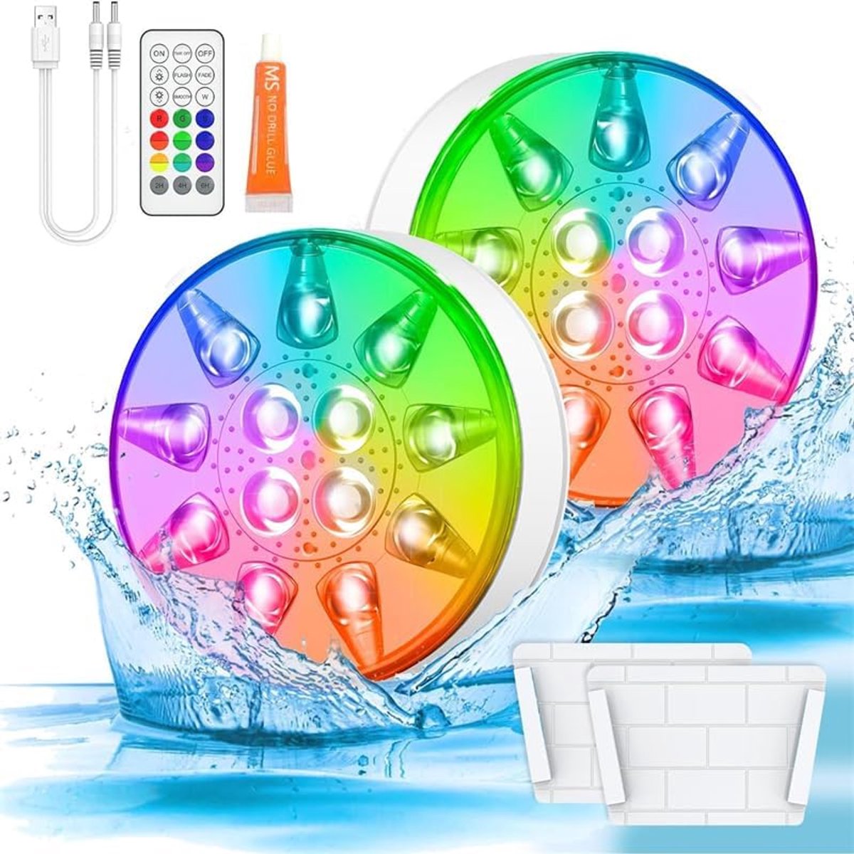 2 stuks zwembadverlichting – 16 kleuren onderwater LED-lamp – Met afstandsbediening en timer – Oplaadbaar IP68 waterdicht – Onderwaterlamp – Dimbaar – Sfeerverlichting – Geschikt voor vijver, zwembad, bad, feestdecoratie – Wit 2 stuks zwembadverlichting – 16 kleuren onderwater LED-lamp – Met afstandsbediening en timer – Oplaadbaar IP68 waterdicht – Onderwaterlamp – Dimbaar – Sfeerverlichting – Geschikt voor vijver, zwembad, bad, feestdecoratie – Wit
