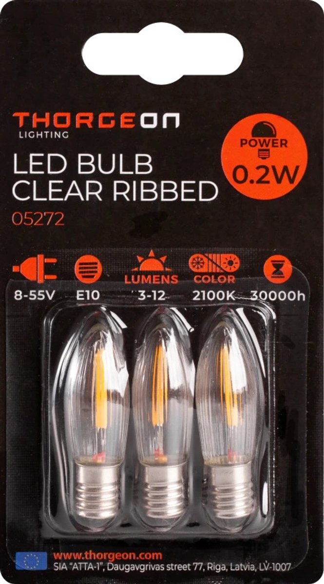 Thorgeon E10 3X LED Kaarslampjes | 0.2W 8/55V 2100K | 821 180°