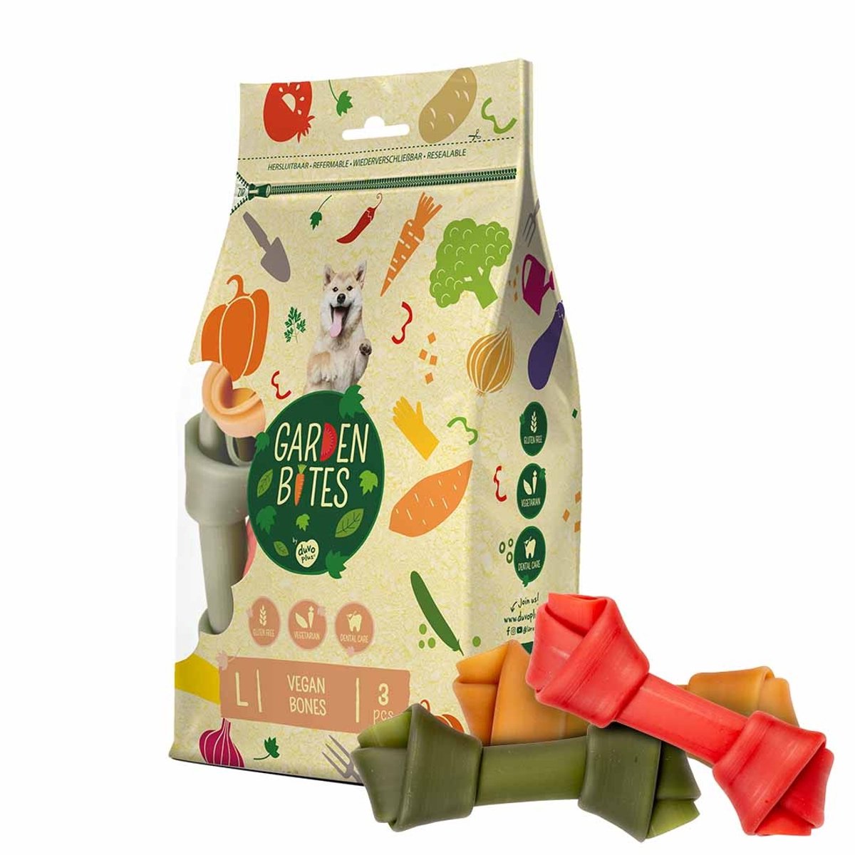 duvoplus Garden Bites - Vegan Bones Hondensnacks - Hondensnoepjes - Vegetarisch & Glutenvrij - Large 3st