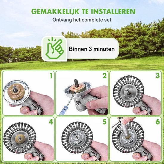 Onkruidborstel voor Bosmaaier - Grastrimmer - grasschaar - Kantenmaaier - grastrimmer elektrisch - Onkruidkrabber - Voegenborstel - Incl Adapterset - Vernieuwde Versie 450gr - Ø15.5cm - Max 10.000 toerental p/m van Merkloos	 — afbeelding 4