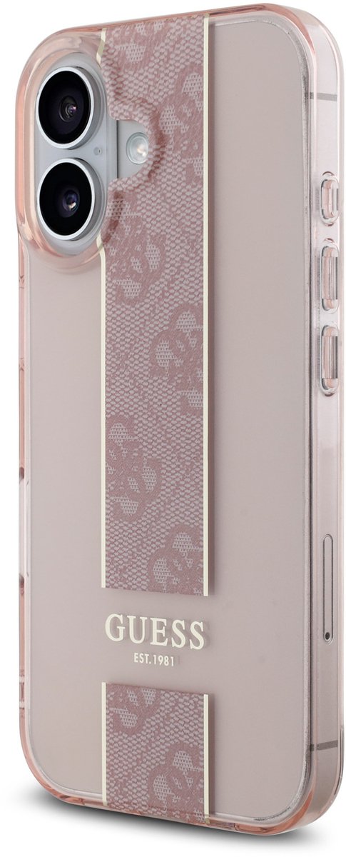 Guess iPhone 16 Backcover hoesje IML 4G Stripe - Roze