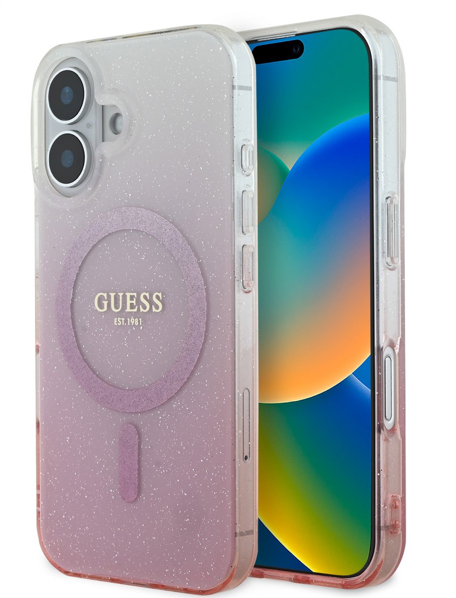 Guess geschikt voor MagSafe IML Glitter Gradient Case geschikt voor iPhone 16 - Pink