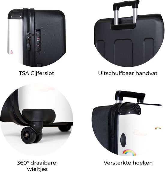 NoBoringSuitcases.com® - Grande valise - Valise légère - Unicorn - Arc-en-ciel - Montgolfière - Étoiles - Rose - Meiden - Valise 4 roues - Grand trolley XL - 98 litres de bagages
