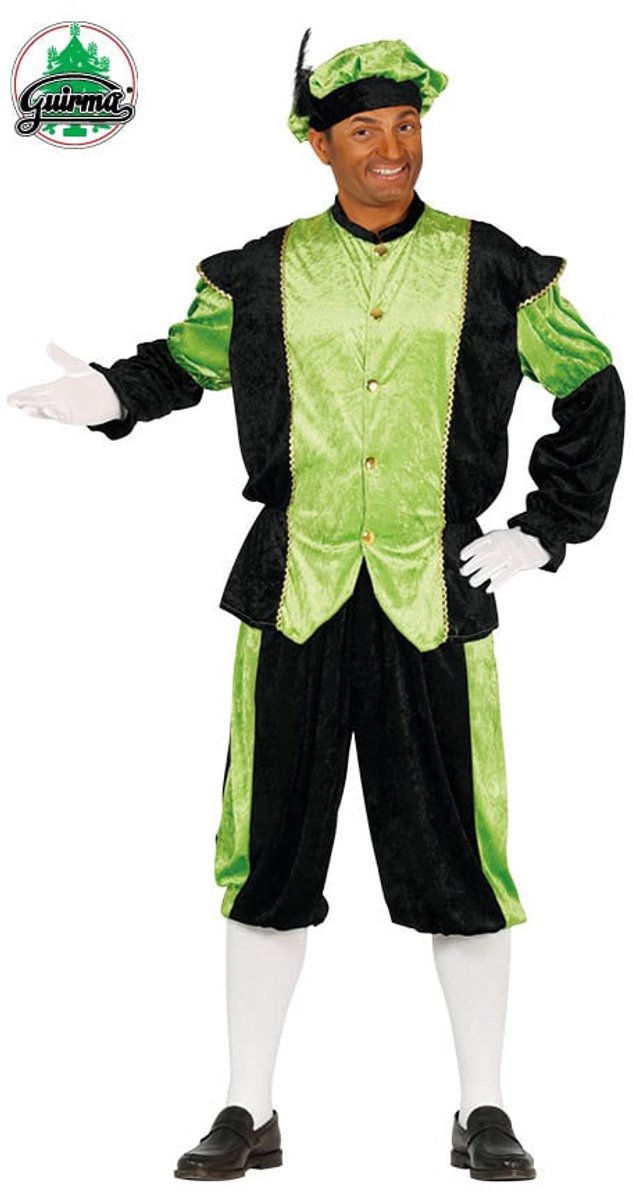 Fiestas Guirca Pietenpak roetveeg Piet - groen/zwart - pieten verkleed kostuum 3-delig - unisex L