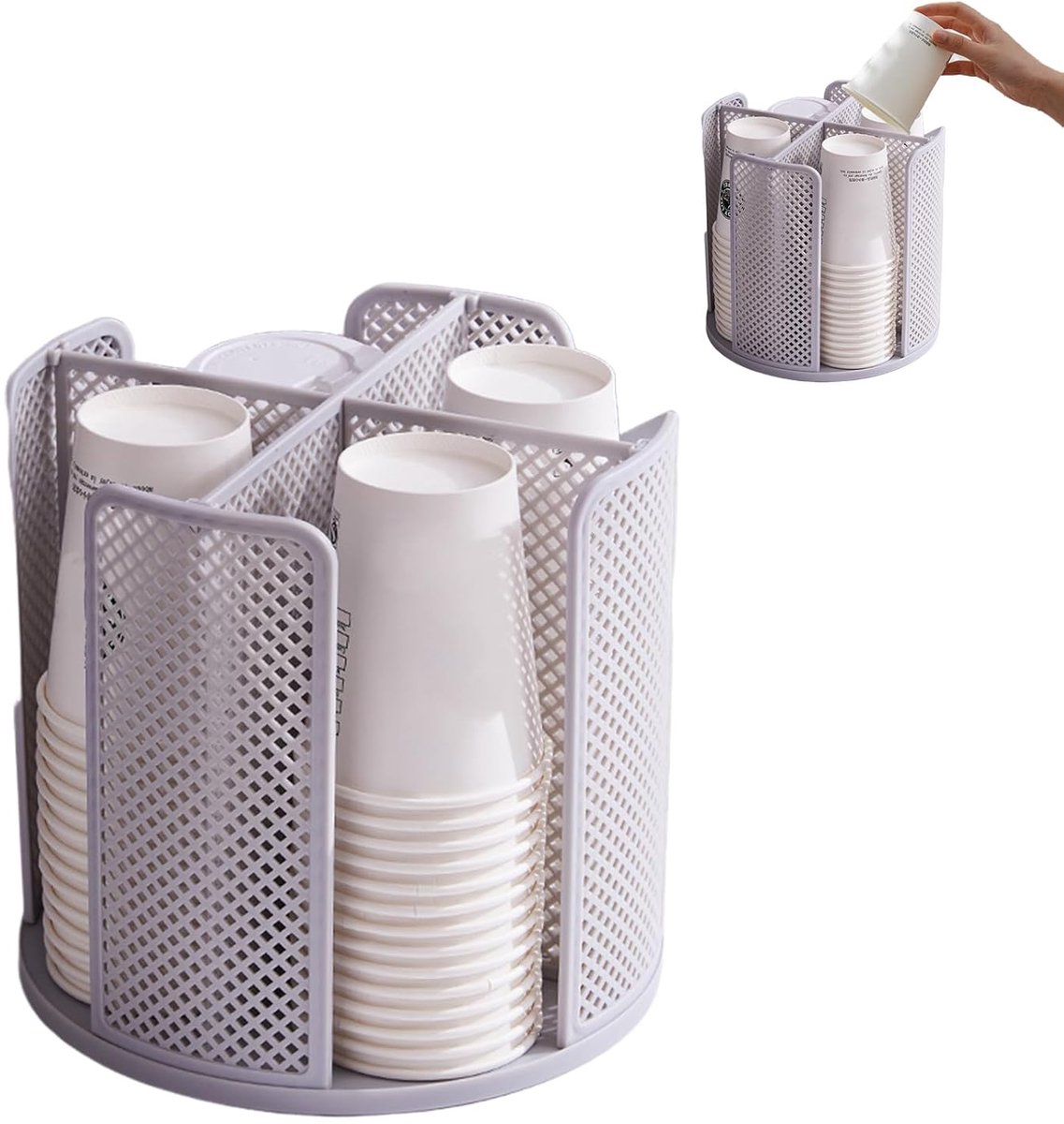 360° draaibare bekerhouder - organizer voor koffiemokken - 4 vakken - grijs - papier