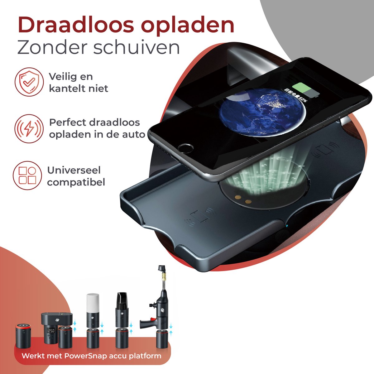 Caliber Telefoonhouder met opladerfunctie - Draadloze standaard - Werkt met PowerSnap Accu Platform (CPS-CS)