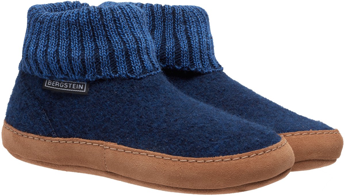 Bergstein Cozy Lux Sloffen - Pantoffels voor dames, heren en kinderen - 100% Zuiver scheerwol - Dark Blue