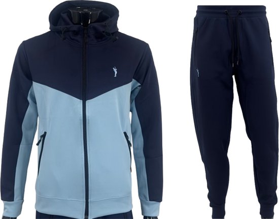 Hitman - Trainingspak Heren - Joggingpak Heren - Sportkleding Heren - Cadeau voor Man - Marine Blauw/Baby Blauw - Maat XL