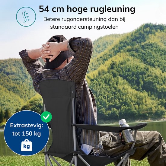ACAZA Campingstoel - Luxe Campingstoelen Set van 2 - Strandstoel - Draagvermogen 150 kg - Klapstoel - Kampeerstoel - Vouwstoel - Camping - Strandstoel Opvouwbaar - Kamperen - Visstoel - Zwart