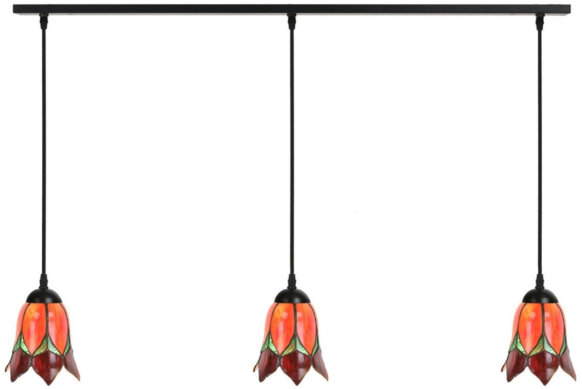 3 x Tiffany Lovely Flower Red lampen aan plafondbalk - Art Deco Trade