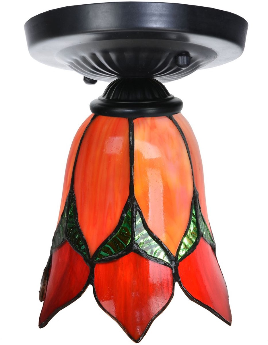 Tiffany plafonnière zwart met Lovely Flower Red - Art Deco Trade
