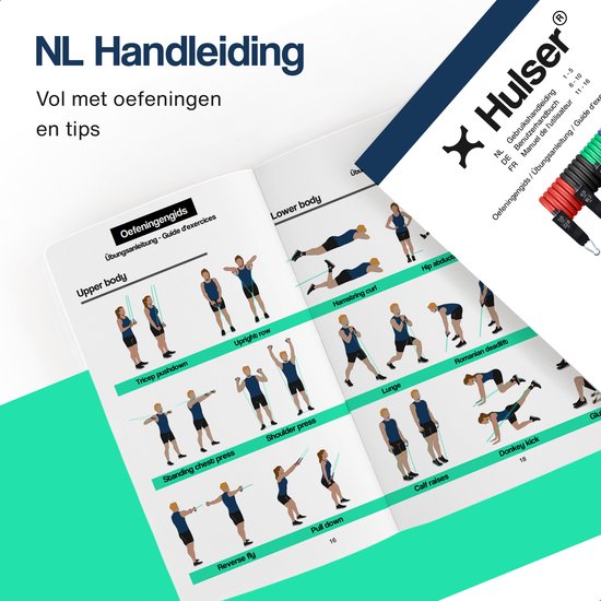 Handleiding met oefeningen voor bovenlichaam, onderlichaam en billen.