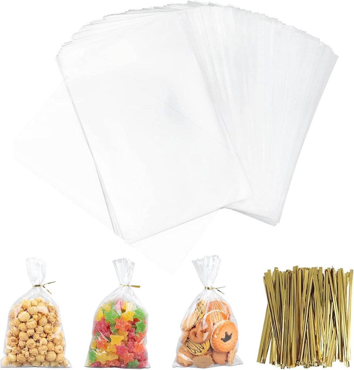 Allecto Plus - Transparante snoepzakjes 200 stuks 10 x 15 cm - Kunststof zakjes voor kinderverjaardagen en bruiloften