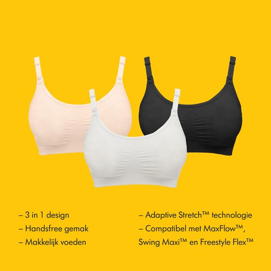 Medela 3 en 1 Soutien-gorge d'allaitement et pompe pour la grossesse, l'allaitement et l'expression - Doux avec stretch - Zwart - Taille M