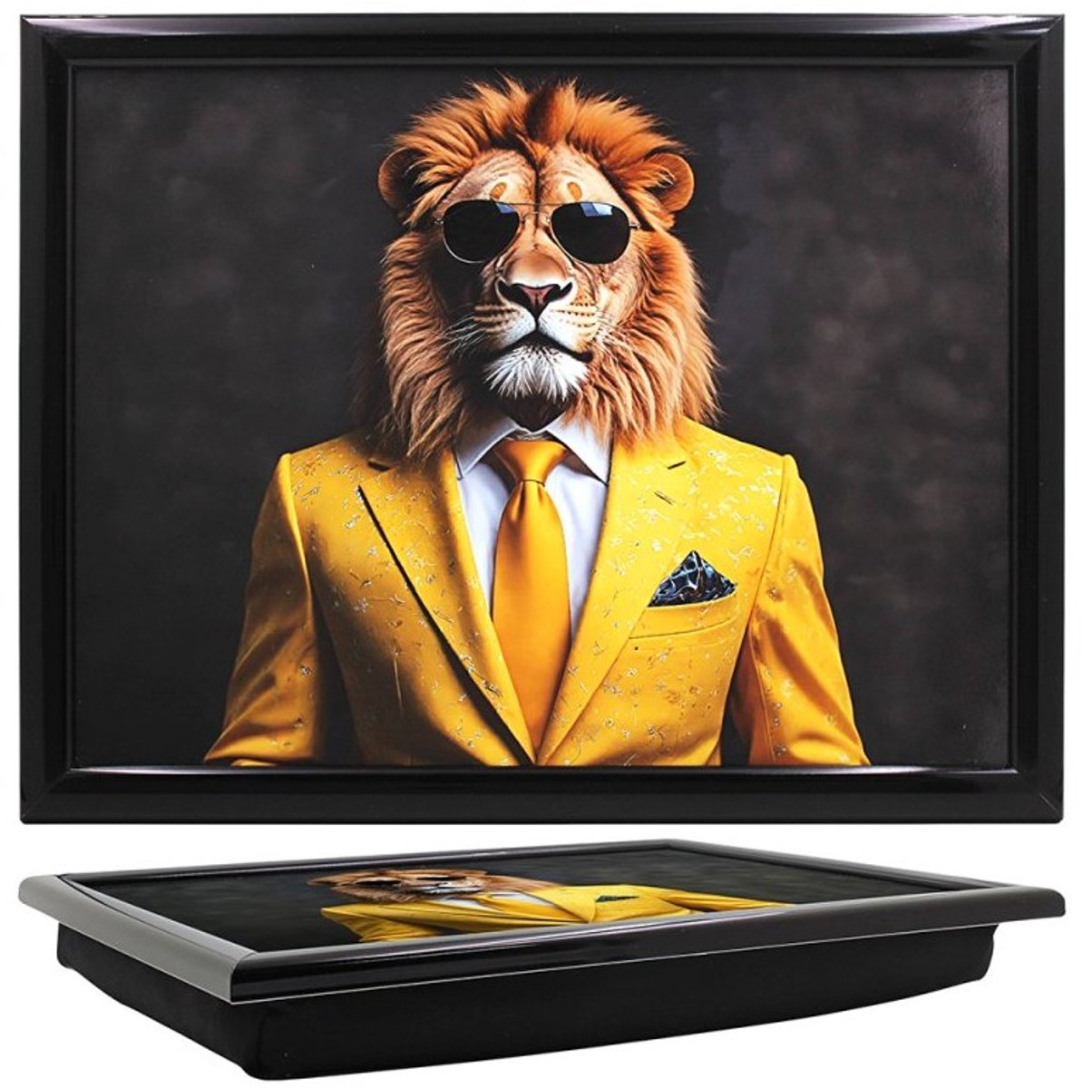 L&P- Laptray - Schoottafel - Schootkussen - Laptoptafel - Dienblad met kussen - Gentleman Leeuw - 44x33x6 cm