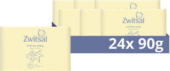 Een groep Zwitsal crème zeep verpakkingen. 24x 90g.