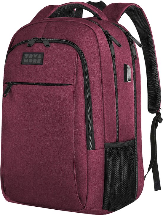 TRVLMORE Rugzak met Levenslange Garantie - Rugtas met 15,6 Inch Laptopvak - Schooltas - Spatwaterdicht - Heren en Dames - Jongens en Meisjes - 28L - Burgundy