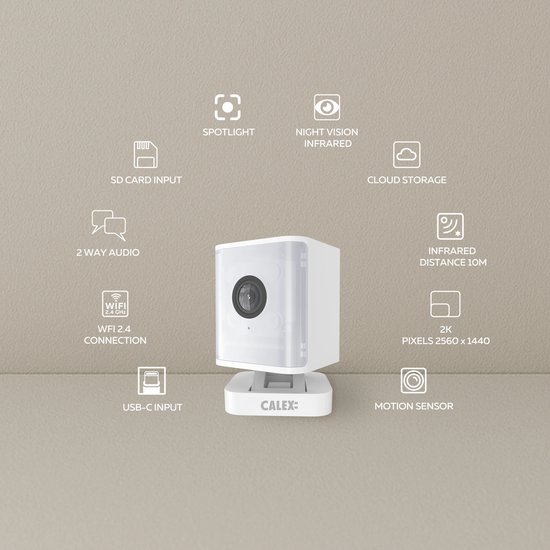 Calex Smart Security Indoor Camera - Beveiligingscamera met bewegingsdetectie & Spotlight - 2K (full HD) - Wit - Duopack — afbeelding 5