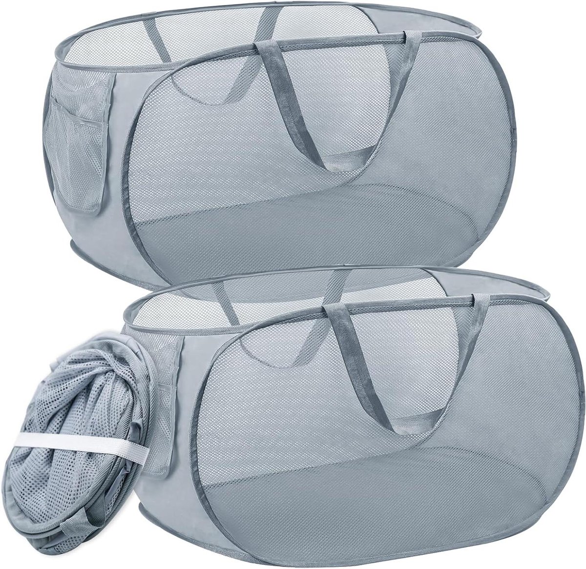Pop-up wasmand - 2 stuks - 36 x 36 x 58 cm - Opvouwbaar en inklapbaar met handvat - Van mesh - Voor badkamer, slaapzaal en reizen