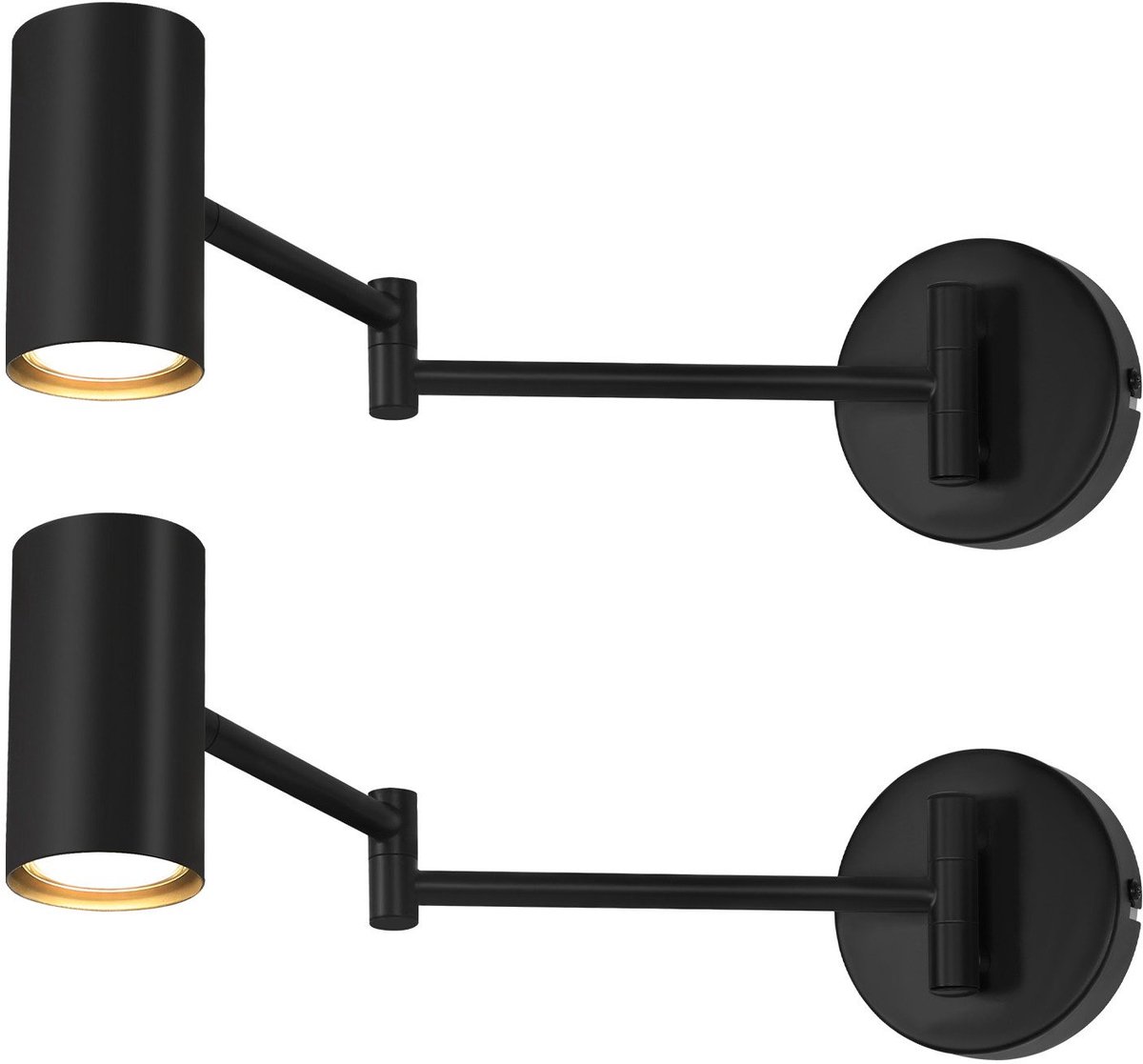 NETTLIFE Wandlamp GU10 - 2 Stuks - Zwart - Binnen Slaapkamerlamp - Modern Wandspot - Lange Arm Draaibaar - Metaal Wandverlichting - voor Woonkamer | Hal - Zonder Lichtborn