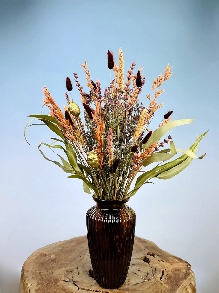 Droogboeket "Happy Times" - incl. vaas | 30cm | Schitterend en kleurrijk boeket | Perfect voor jouw interieur