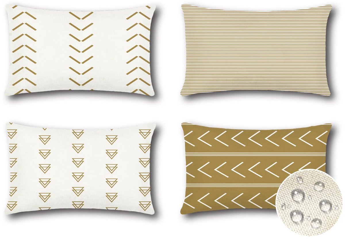 Ibenzoa 4-delige Set Waterbestendige Kussenhoezen voor Binnen en Buiten in Stijlvol Design (40x60 cm, Khaki) bruin