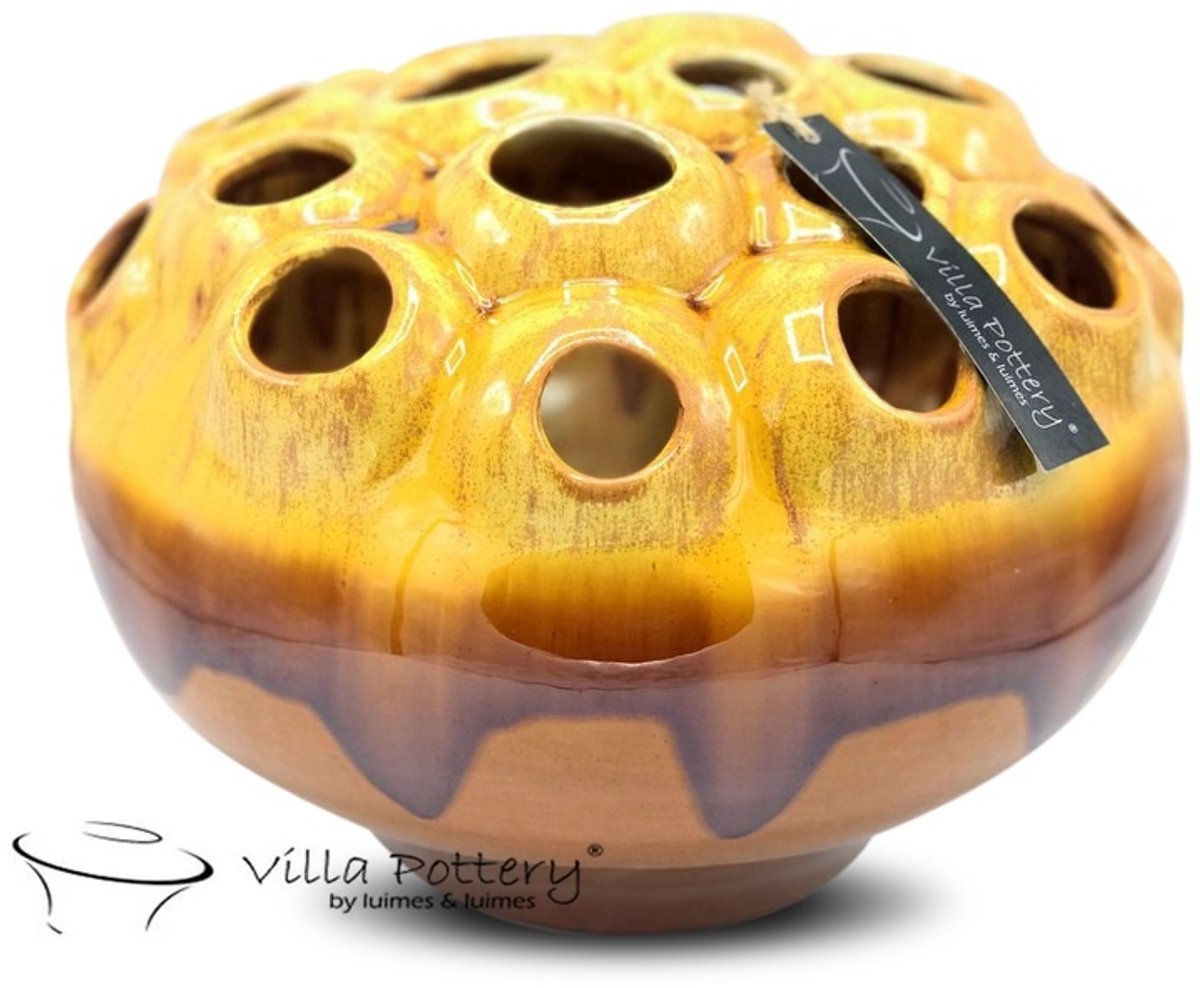 Villa Pottery Cognac gele vaas Coral 30 x 30 x 22 geel