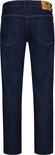 Achterkant van een donkerblauwe jeans.