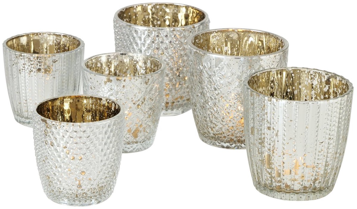 Theelichthouder glas zilver 2-dlg.