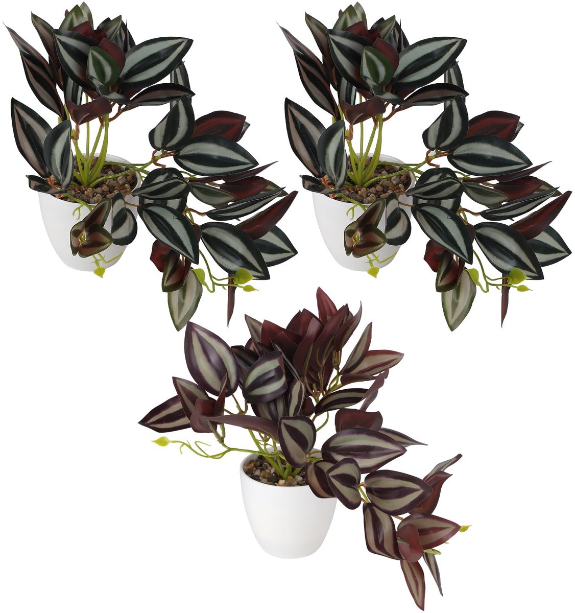 Ibenzoa Kunstmatige Monstera Planten in Pot voor Binnengebruik, 3-delig, Tropische Sfeer, 28 cm Hoog Groen & Paars Zebrakruid