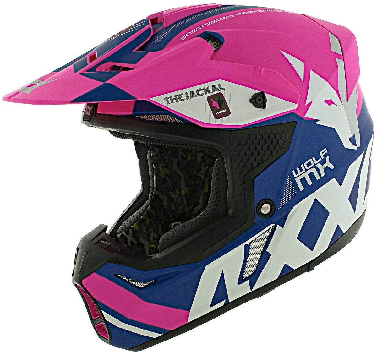 Axxis Wolf crosshelm Jackal mat roze blauw M - Helm voor crossmotor / quad / brommer / etc