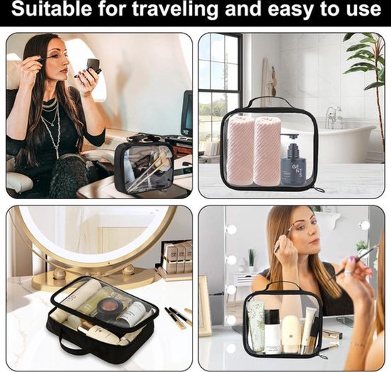 Trousse De Maquillage Transparente Wandering Nature - Mini Format, Cuir Souple, Noir, Voyage