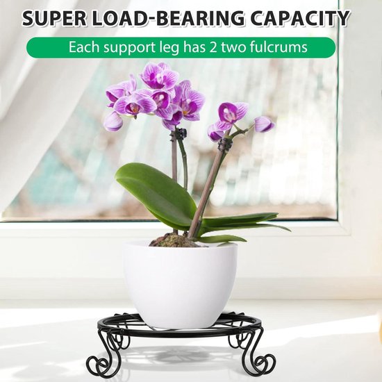 Metalen plantenstandaards set van 3 zware bloemenstandaard buiten - roestvrij ijzeren tuincontainerhouder - rond plantenpot ondersteunt rek voor binnen balkon decoratie (23 cm)