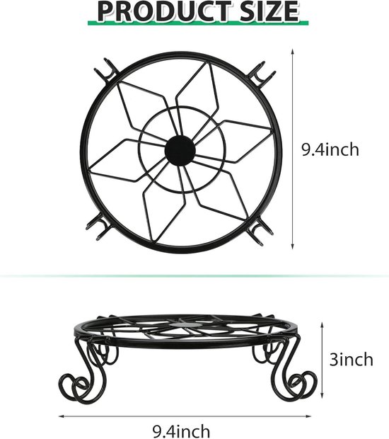 Metalen plantenstandaards set van 3 zware bloemenstandaard buiten - roestvrij ijzeren tuincontainerhouder - rond plantenpot ondersteunt rek voor binnen balkon decoratie (23 cm)