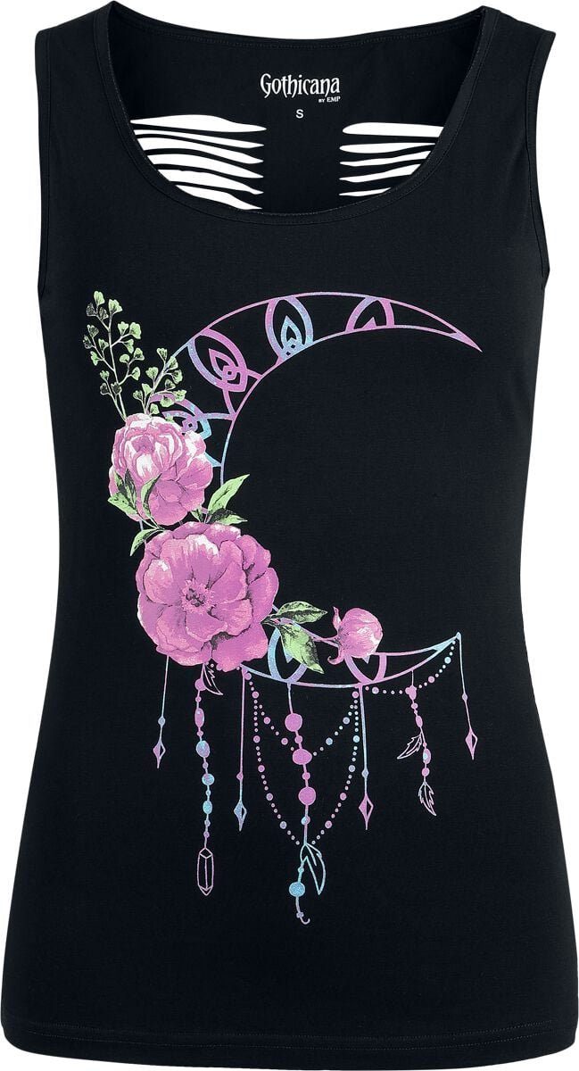 Gothicana Zwarte top met print en uitsparingen Vrouwen - M