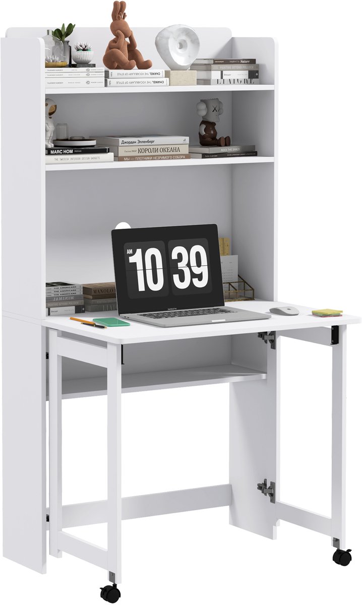 HOMCOM-Bureau met planken-MDF-80x69x153cm-Wit