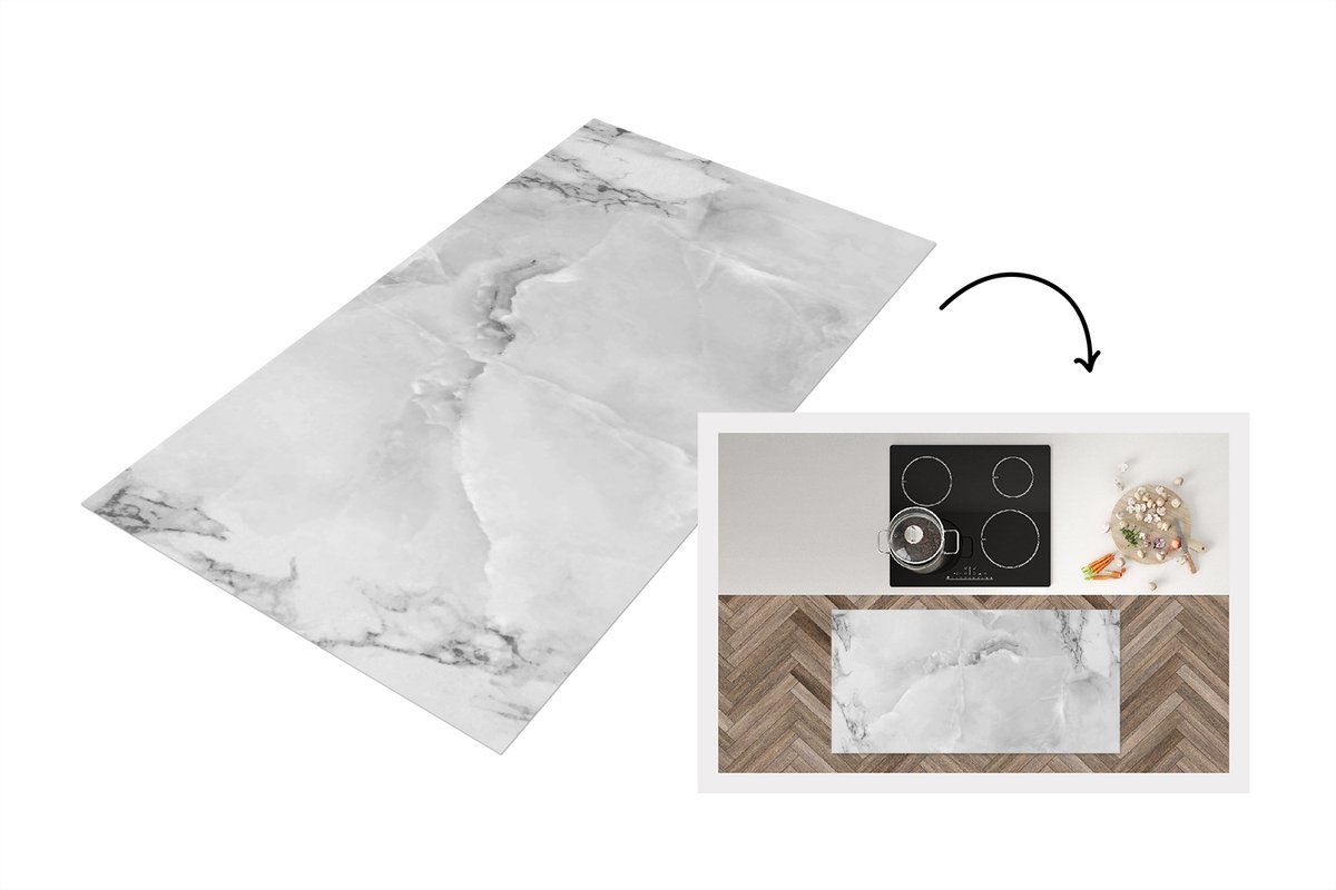 KitchenYeah Keukenloper 120x60 cm - Keukenmat vinyl Marmer - Steen - Wit - Grijs - Marmerlook - Keukenmatten loper - Keuken vloerkleed tapijt