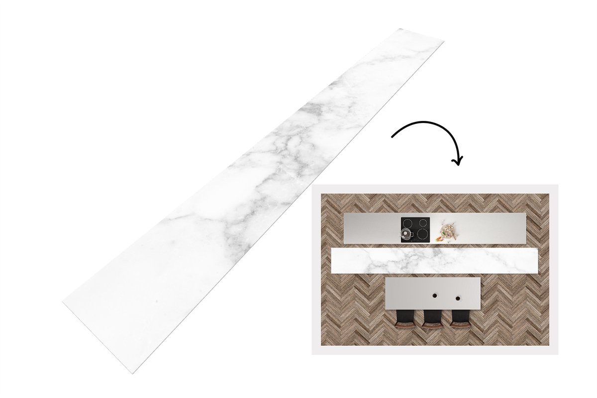 KitchenYeah Keukenloper 480x60 cm - Keukenmat vinyl Marmer - Wit - Grijs - Luxe - Marmerlook - Steen - Keukenmatten loper - Keuken vloerkleed tapijt