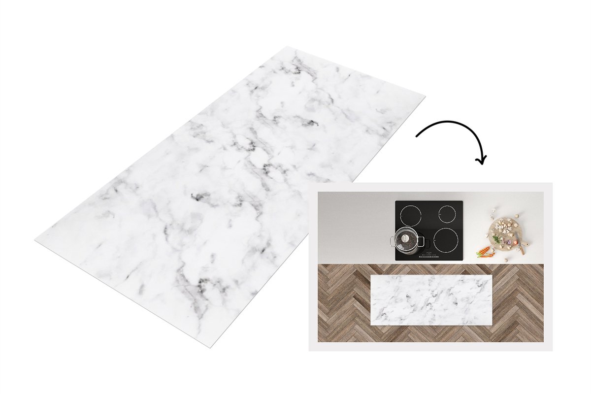 KitchenYeah Keukenloper 120x50 cm - Keukenmat vinyl Marmer - Luxe - Wit - Grijs - Marmerlook - Keukenmatten loper - Keuken vloerkleed tapijt